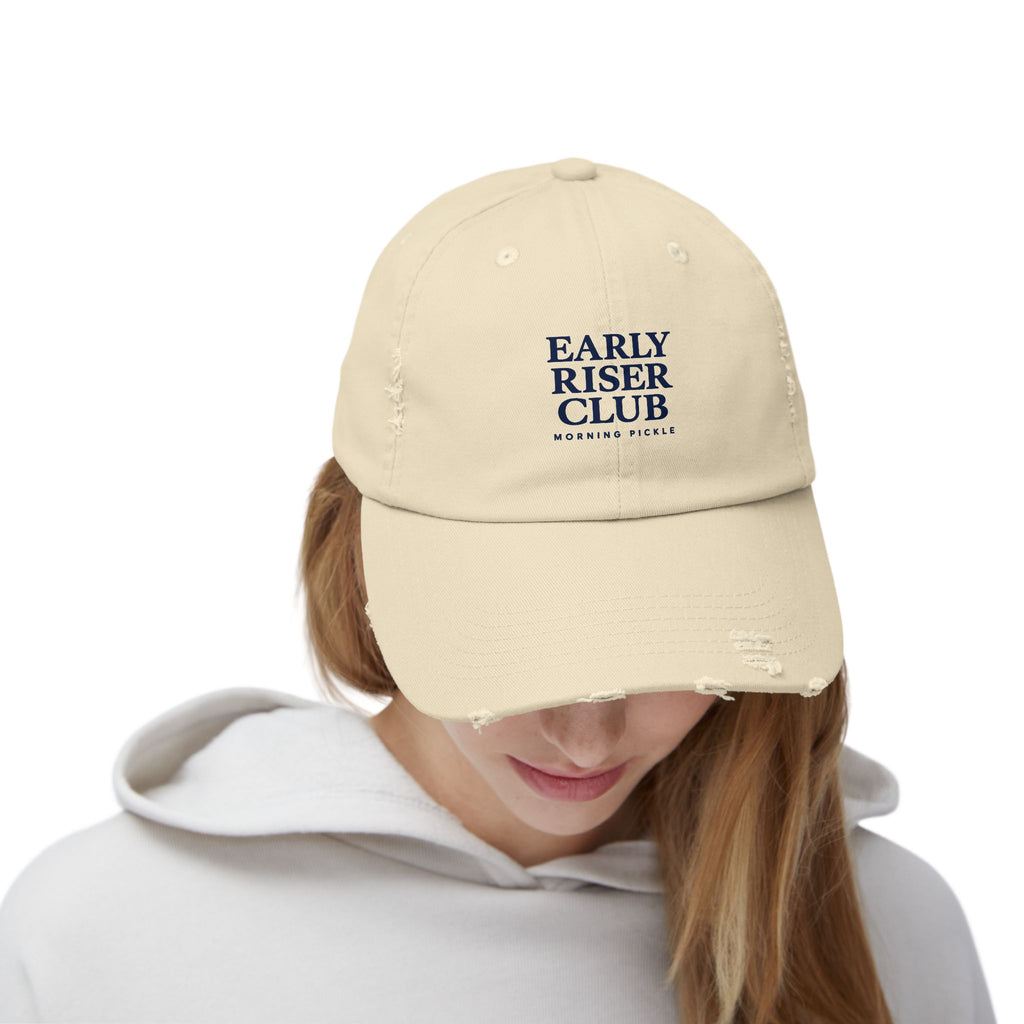 Early Riser Club Distressed Cap – Vintage Morning Person Baseball Hat