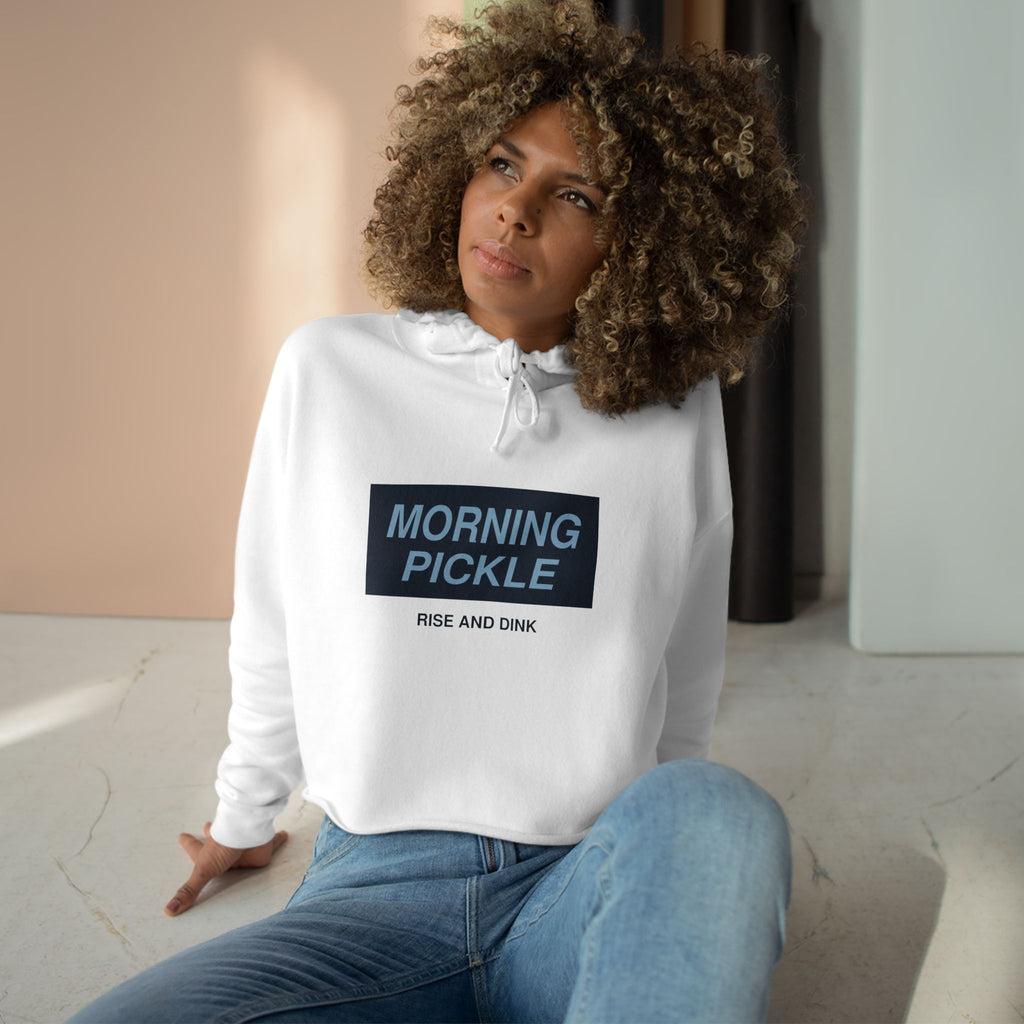 Crop Hoodie — "Never Waste a Morning Pickle" Cute Pickle Graphic Crop Hoodie