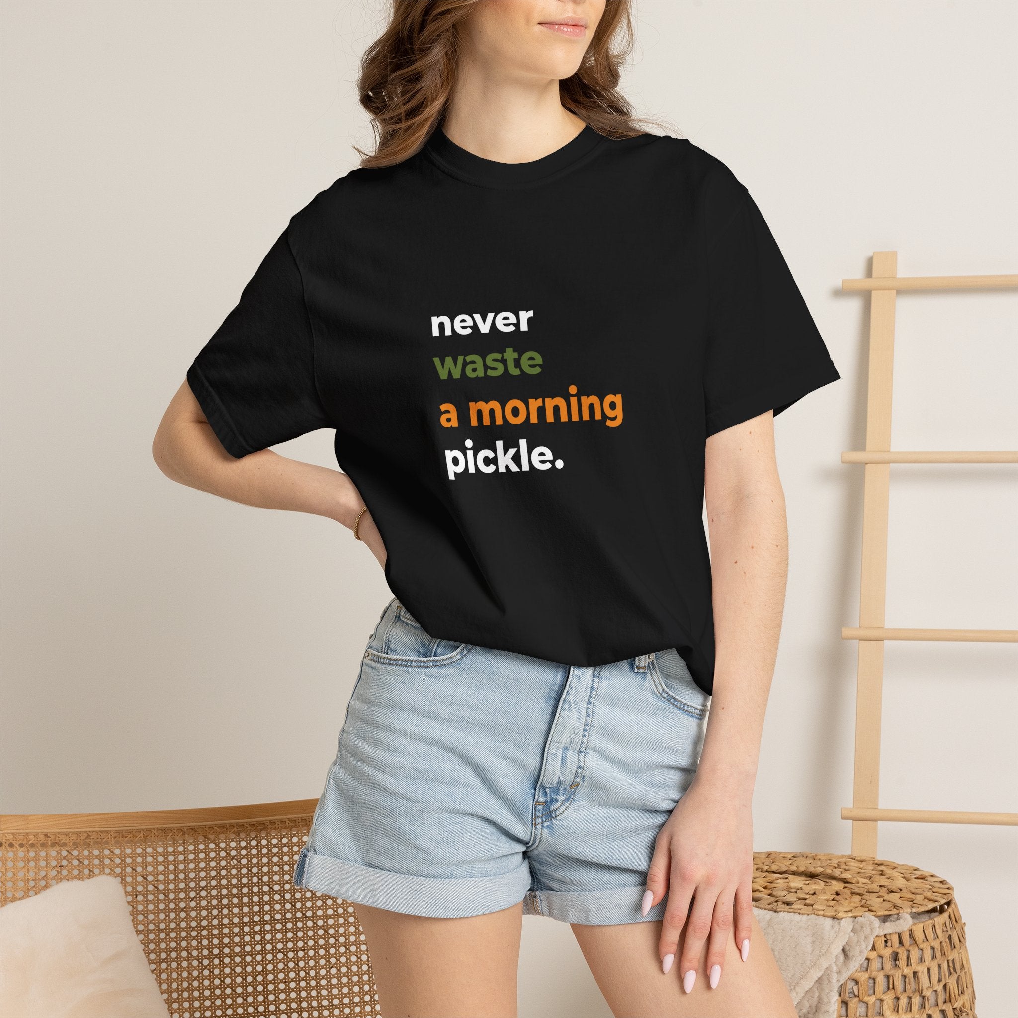 Morning Pickle Tee — Black | Never Waste Color