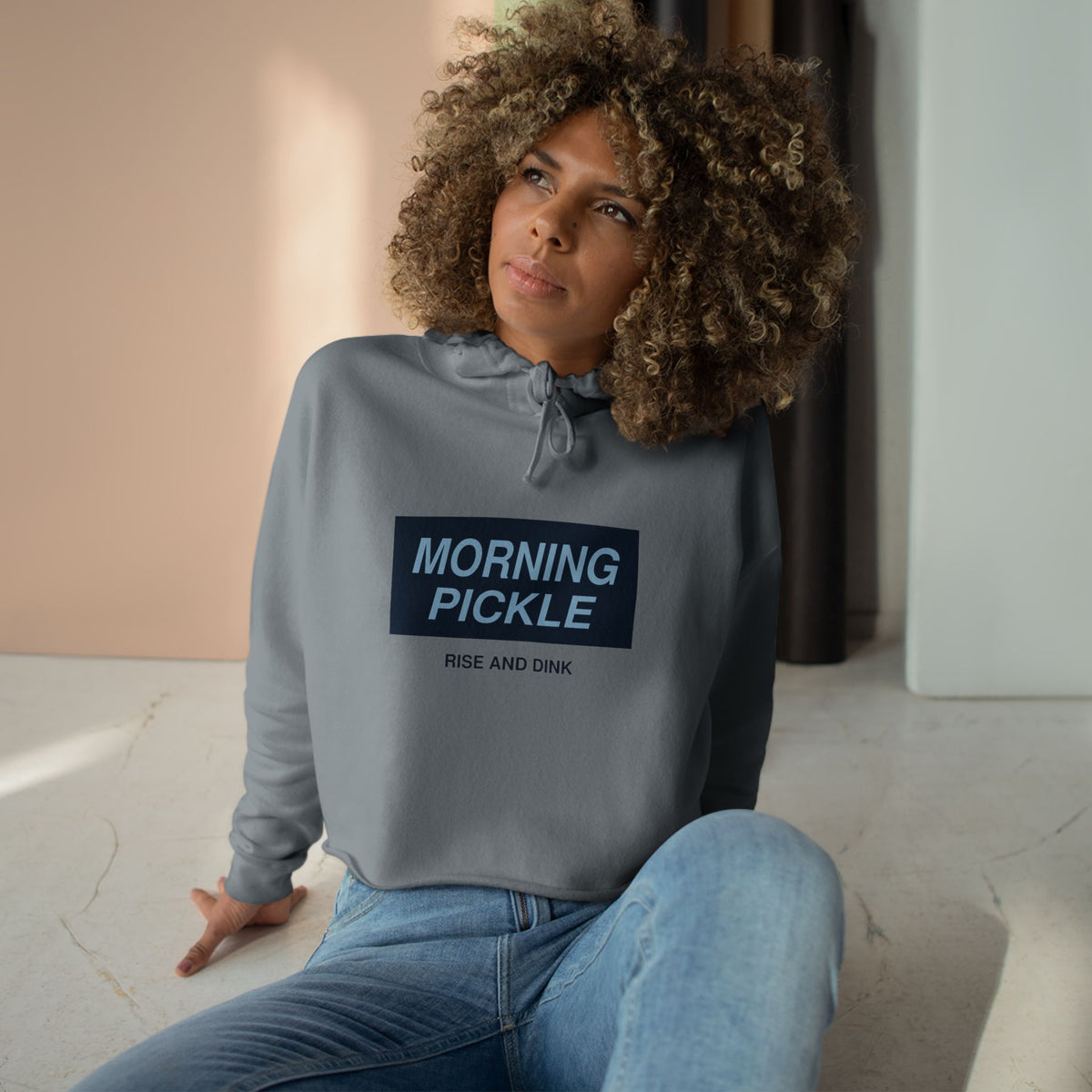 Crop Hoodie — "Never Waste a Morning Pickle" Cute Pickle Graphic Crop Hoodie