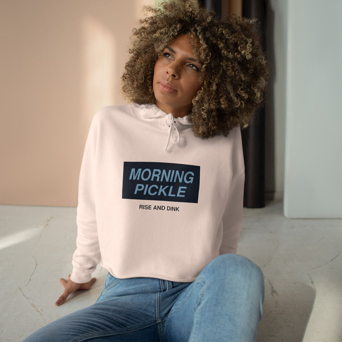 Crop Hoodie — "Never Waste a Morning Pickle" Cute Pickle Graphic Crop Hoodie