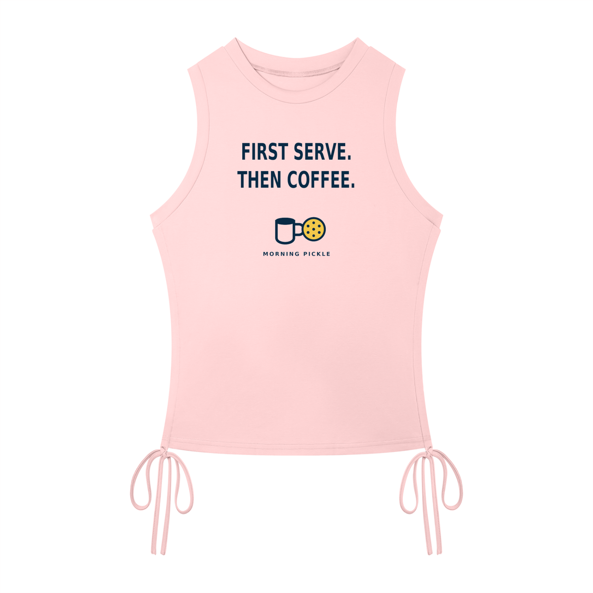 FIRST SERVE. THEN COFFE.  Women’s Drawstring Tank Top